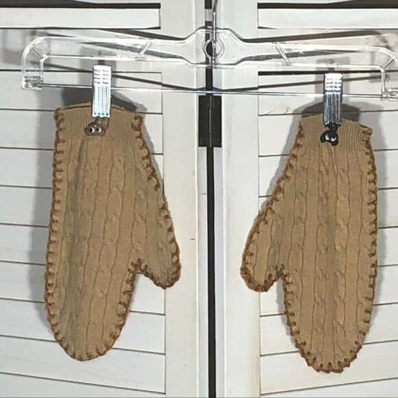 Vintage Cable Knit Wool Mittens Large Puppy Appliqué Beige - Picture 5 of 10